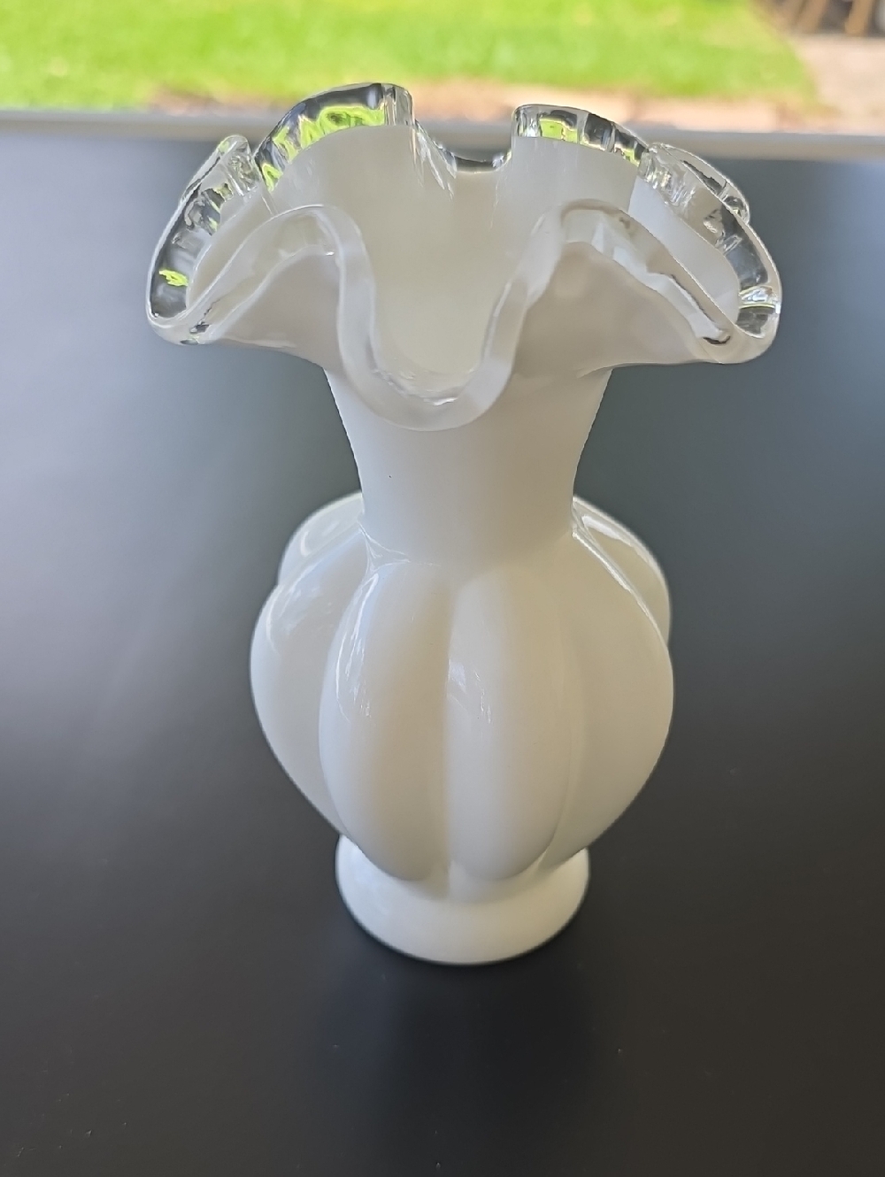 Fenton White Ruffled Top Milk Glass Vase